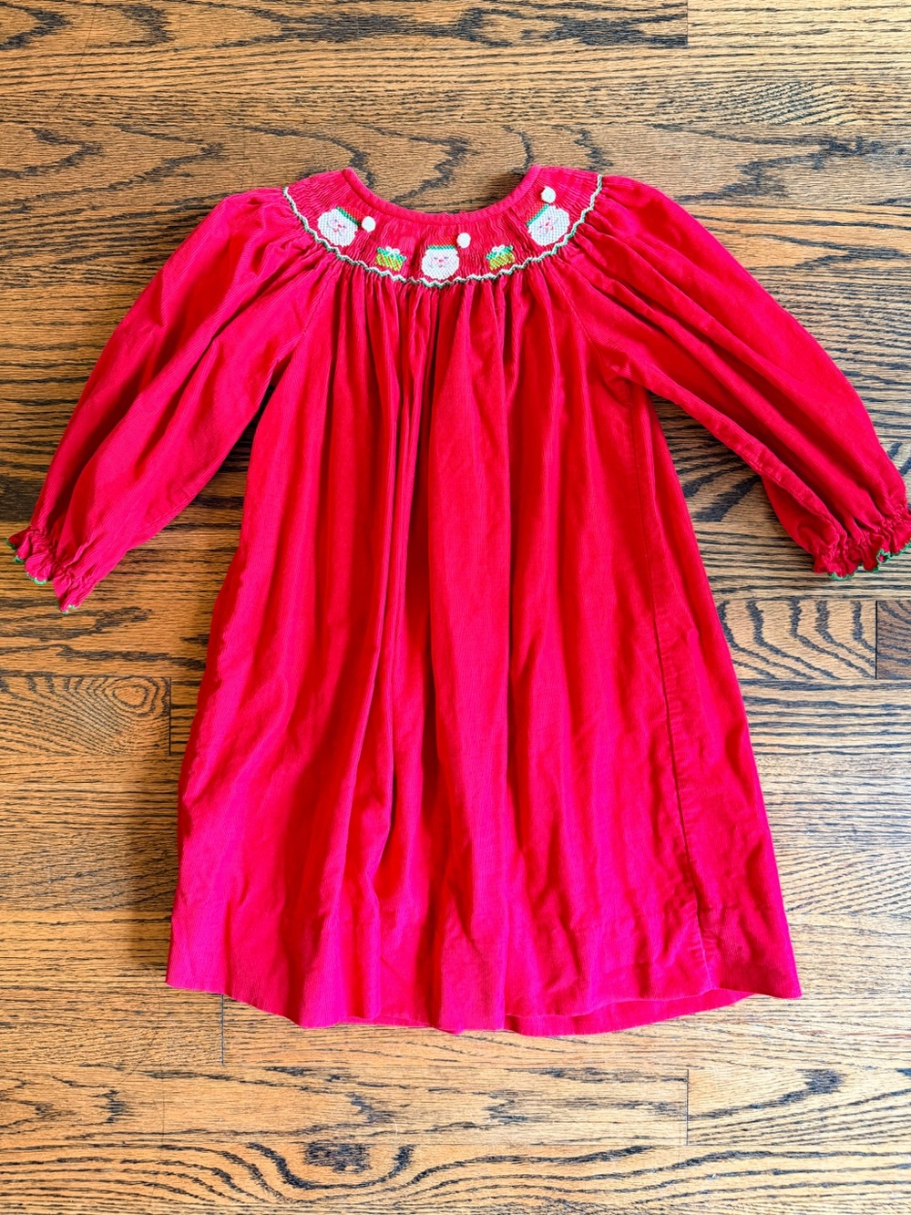 Edgehill Collection Red Corduroy Smocked Santa Dress, Size 4T